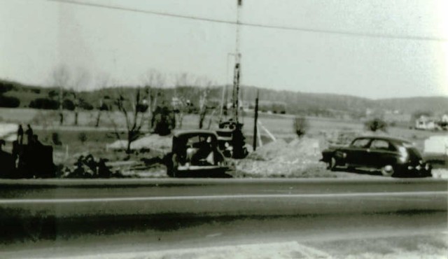 Drilling the well for the 1949 Firehouse.  Photo taken in 1946