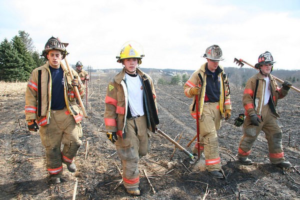Vincent D'Amico, PJ Groff, Dan Donnachie, and Sean Taylor at a West Bradford brush fire