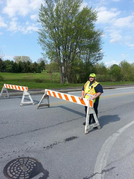 Fire Police Officer Nick Heffernan standing his post for the United Way 5k Color Run. 5.4.14
